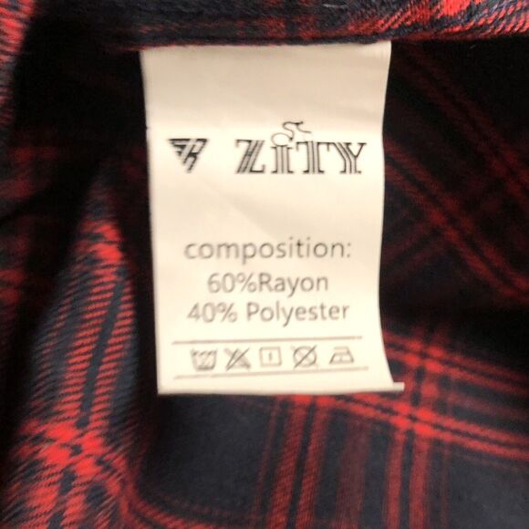 Zity Mens Lightweight Long Sleeve Flannel Shirt Large Red Plaid Button Pockets - Picture 6 of 9